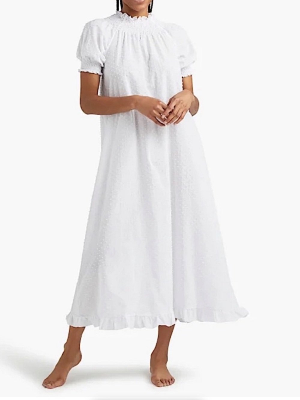 NWT MEDIUM Hill House Nap Dress White Maxi Dress with Puff Sleeves